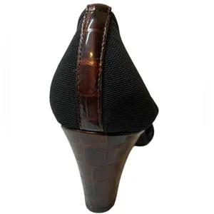VANELI Black/Brown Animal Trim Canvas Side Cut Out High Heel Shoes - 8.5 Narrow thumbnail 10