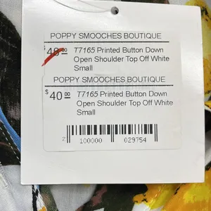 Entro NWT Off White Lemon Print Button Down Open Shoulder Ruffle Top thumbnail 10
