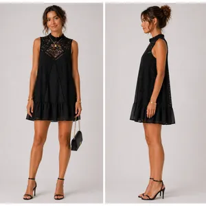 Abercrombie & Fitch‎ Lace Mini Dress XS Black Sleeveless High Neck Boho Gothic thumbnail 2