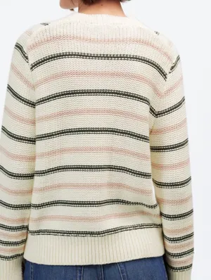 Madewell Cream Pink & Green Striped 100% Cotton Crewneck Sweater - Size - XS thumbnail 3