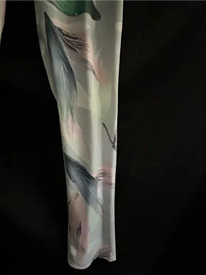Fabletics Athletic Pastel Leaf Print Leggings in Light Blue, Green & Pink MD thumbnail 4