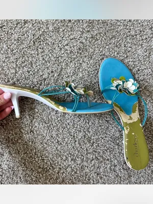 Charles David leather straps/ flower embellishments Vintage Kitten heels Y2K thumbnail 2