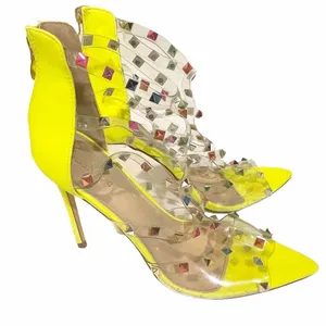 Bella Marie Size 10 Yellow Clear Strappy Studded Stiletto‎ Heels thumbnail 1