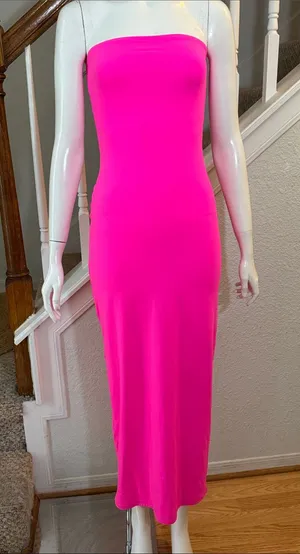 SKIMS Fits Everybody Tube Dress in a striking neon pink colorway size medium thumbnail 1