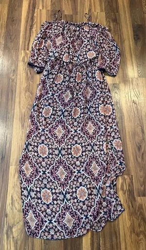 Bohemian Patterned Maxi Dress Red Size XL thumbnail 1