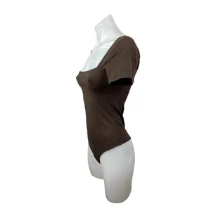 Aritzia Babaton Original Contour Brown Square Neck Short Sleeve Bodysuit Top M thumbnail 3