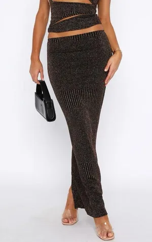 White Fox Elegant Bronze and Gold Women's Maxi Skirt NWT thumbnail 2