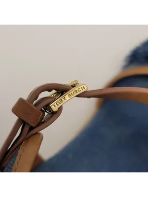 Tory Burch Wedge Espadrille Shaw Blue Denim Fringe Ankle Strap Sandals Size 8.5 thumbnail 9