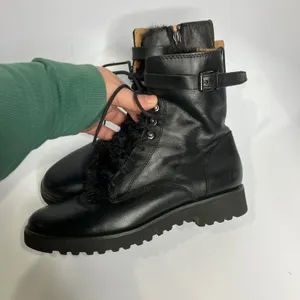 Franco Sarto canon black leather‎ combat boots faux fur trim women's size 8 thumbnail 5