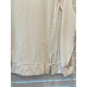 BKE Hooded Sweater Womens Small Cream Waffle Knit V-Neck Exposed Seam Hood thumbnail 4