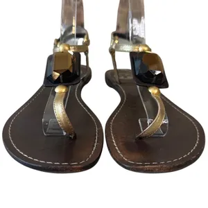 Tory Burch‎ Jeweled Stone Thong Sandals Gold Brown T-Strap 6.5 thumbnail 2