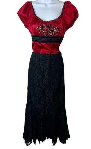 Women’s Gothic Victorian Textured Floral Maxi Mermaid Skirt thumbnail 1