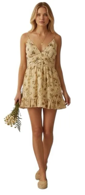 Angel Biba Floral Sleeveless chiffon Mini Dress Cream Yellow Boho Western thumbnail 1