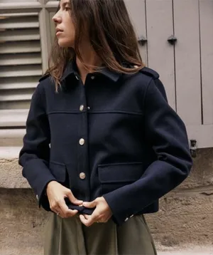 Zara Navy Blue Jacket with Gold Buttons thumbnail 1