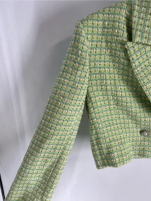 ZARA NWT Green Tweed Cropped Blazer Pearl Buttons Size XS thumbnail 6