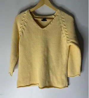 Bass G.H.‎ Bass yellow v neck chunky raime cotton 3/4 sleeve sweater medium thumbnail 1