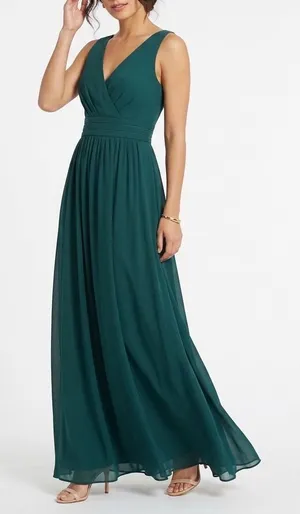 Lulus Forest Green Surplice Sleeveless Chiffon Maxi Dress Medium 6301 thumbnail 1