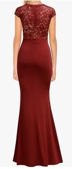 REPHYLLIS Maroon Retro Floral Lace Vintage Wedding Maxi Formal Long Dress thumbnail 1
