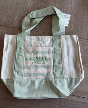 Trader Joe's Mint Green Striped Canvas Tote thumbnail 1
