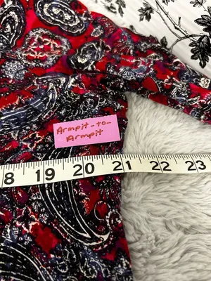 J Jill Red Paisley Patterned V-Neck Top thumbnail 3