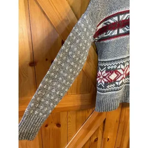 Yes Lola Hooded Cropped Knit Sweater Gray Lined Hood Pom Poms Size Large (5365) thumbnail 2