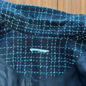 Y2K Tweed Blazer S Blue Plaid Floral Lapel Rosette Office Siren Whimsy Rom Com thumbnail 4