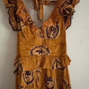 Anthropologie Love the Label Adrienne Gold Yellow Ruffled Boho Maxi Dress Medium thumbnail 8