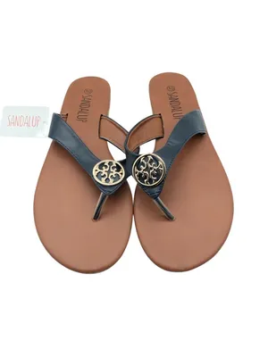 SandalUp Womens Sandals Faux Leather Thong Slides Flip Flops Black Size 10 thumbnail 2