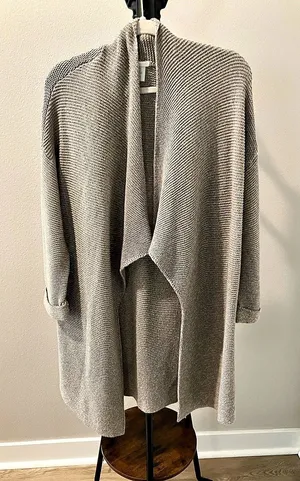 H&M Longline Knit Cardigan in taupe thumbnail 1
