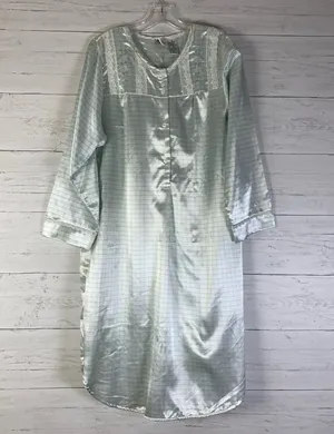 Vintage Jacklyn Smith Intimates Satin white/blue Robe Gown Embroidered NWT thumbnail 1
