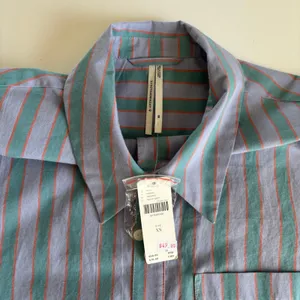 Anthropologie Lilac & Green Stripe Short Sleeve Button Up Shirt Womens XS Cotton thumbnail 4