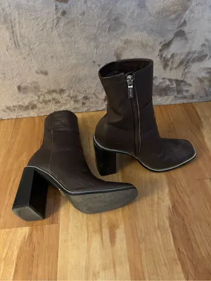 Aldo Dark Brown Faux-Croc Ankle Booties with Square Toe Women’s Size 8 thumbnail 11
