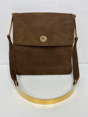 Prestige Vintage suede brown bag with gold hardware & flap closure thumbnail 1