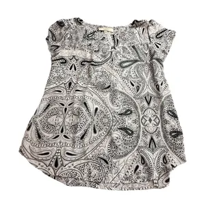 LOFT Black White Paisley Short Sleeve Blouse Top M thumbnail 1