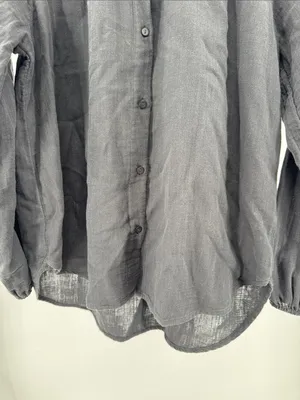 Quince 100% Organic Cotton Gauze Peasant Blouse M black boho casual work neutral thumbnail 3