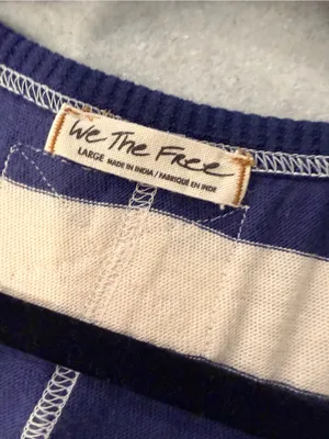NWOT Free People We The Free Size L Blue Cream Striped Thermal Knit V Neck Top thumbnail 8