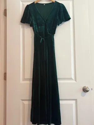 Velvet wrap, emerald green maxi dress thumbnail 3