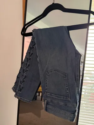 PacSun Dark Blue Skinny Jeans with Side Lace-Up Detail thumbnail 4