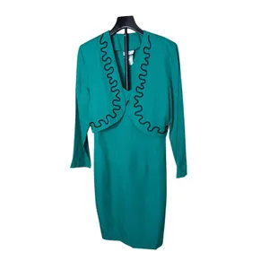 Vintage CW Dress 2 Piece Set Teal Green Soutache Trim‎ Bolero Blazer Dress 10 thumbnail 2