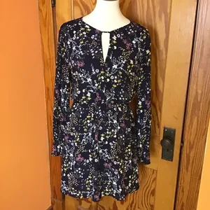 Lush Floral Long Sleeve Mini Dress Dark Academia Cottagecore Keyhole Medium thumbnail 11