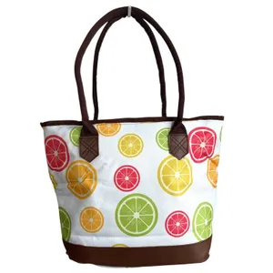 Citrus Fruit Print Large Insulated Lunch Tote Zipper Cooler Bag NWT thumbnail 6