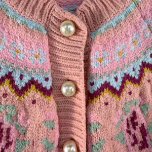 LOVESHACKFANCY S Small Honeypie Boyfriend Cardigan Sweater Pearl Buttons PInk thumbnail 4