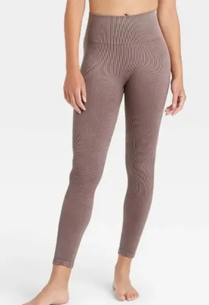 Joy Lab 7/8 Length High Rise Ribbed Seamless Leggings Size Medium brown grey thumbnail 1