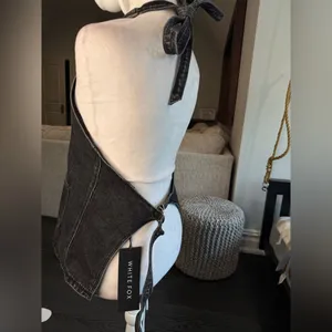 White Fox Boutique Black Denim Halter Vest with Buttons thumbnail 3