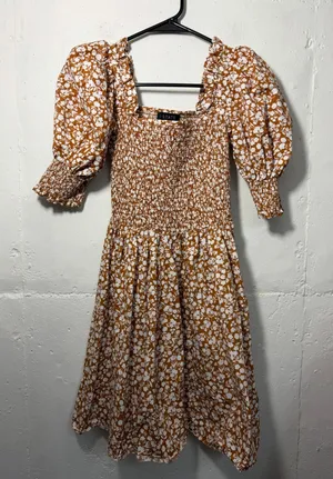 1.STATE Womens Size XS brown floral print mini dress puff sleeves smocked bodice thumbnail 1