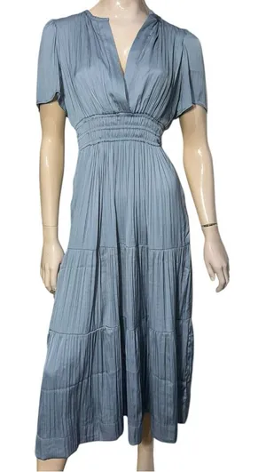 Joie Women’s Size S Dusty Blue V-Neck Smocked Waist Silky Flutter Sleeve Dress thumbnail 1