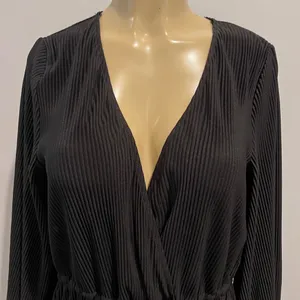 Zara Pleated Dress Sz M Black Long Sleeves V-neck Mini thumbnail 2