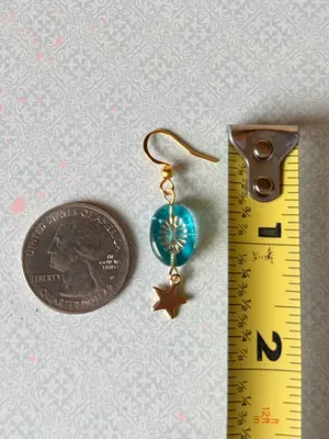 Handmade retro vintage cute whimsical style quality Czech glass beads unique dangle earrings🩵 thumbnail 5