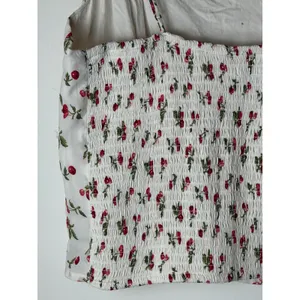 Abercrombie & Fitch Cami Top Women Large White Cherry Smocked Boho Tank Cottage thumbnail 5