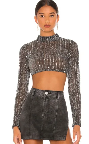 superdown Sia Crop Top Black Metallic XS Brand New Disco / Silver / Rinestones thumbnail 1